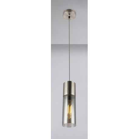 Závesné svietidlo, kov nikel matný, sklo dymové, čiernobiely textilný kábel, Ø90, V:1525, bez žiarov 5