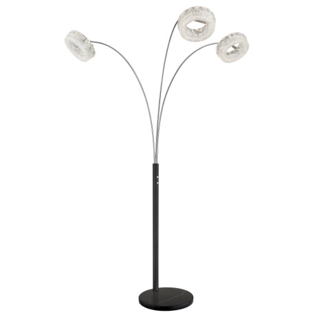 Stojacia lampa, matný čierny kov, číry akryl, číre sklenené kryštály, čierny PVC kábel, dotykové zap 18
