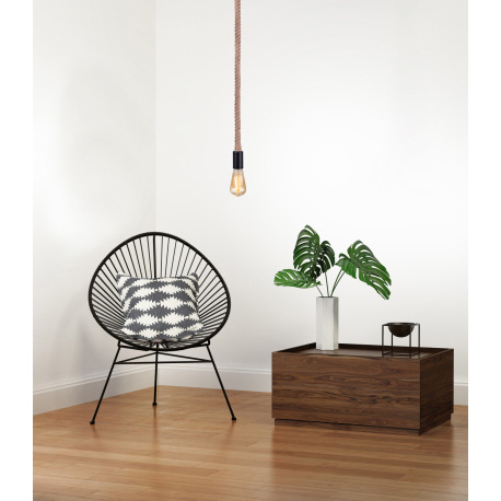 Závesné svietidlo, kov čierny, lano hnedé, Ø100, V:1600, bez žiarovky 1xE27, max. 60W 230V 1