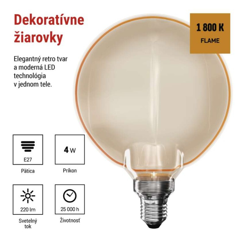 LED žiarovka DECO G130OA / E27 / 4 W (22 W) / 220 lm / flame 1
