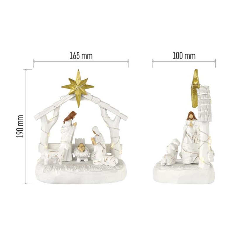 Vianočný betlehem s LED osvetlením, 16,5 cm, 2x AAA, do interiéru, teplá biela, časovač 2