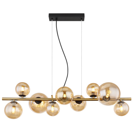 Závesné svietidlo, kov čierny, kov mosadz, sklo jantárové, DxŠxV:866x360x1200mm, vrátane 9x G9 LED 3 17