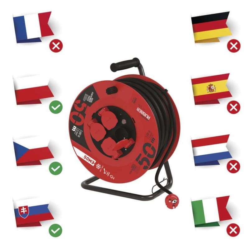 Vonkajší predlžovací kábel na bubne 50 m / 4 zásuvky / čierny / guma / 230 V / 1,5 mm2 2