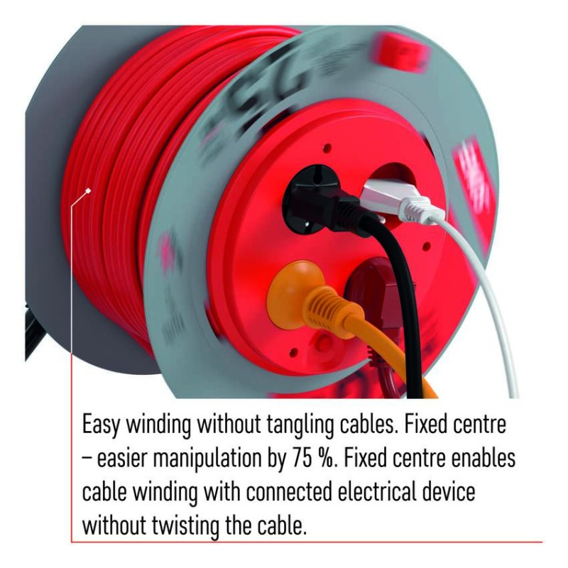 Predlžovací kábel na bubne 25 m / 4 zásuvky / červený / PVC / 230 V / 1,5 mm2 3