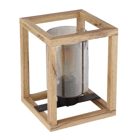 Stolová lampa, kov čierny, MDF hnedý, dymové sklo, sklo s bublinami, vypínač, DxŠxV:170x170x200, bez 3