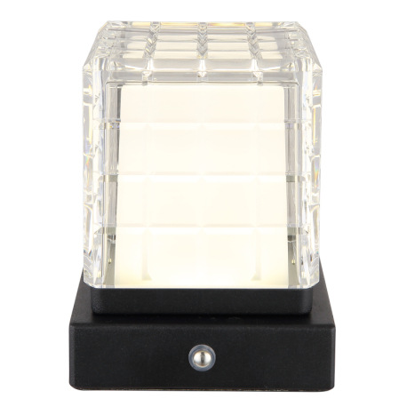 Nabíjateľná stolová lampa, kov čierny, akryl číry, satinovaný povrch, čierny PVC kábel, dotykové zap 7