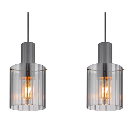 Závesné svietidlo, tmavosivý kov, dymové sklo, čierny textilný kábel, možnosť skrátenia výšky, sklo 9