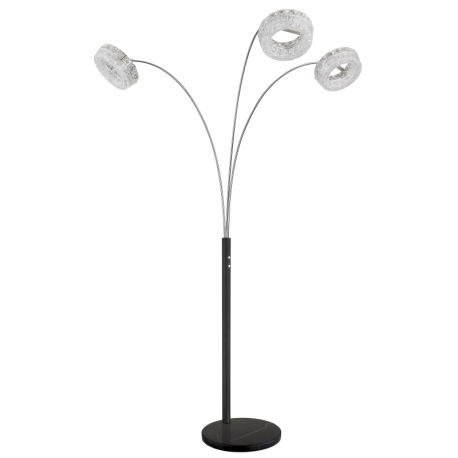 Stojacia lampa, matný čierny kov, číry akryl, číre sklenené kryštály, čierny PVC kábel, dotykové zap 3