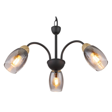 Závesné svietidlo kov čierny matný, sklo dymovej farby, kov imitácia dreva, kábel PVC čierny, ø: 470 12