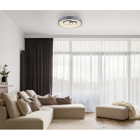 Stropné svietidlo, kov, akryl sivý a biely, pamäťová funkcia, nočné svetlo, stmievateľné, diaľkové o 1