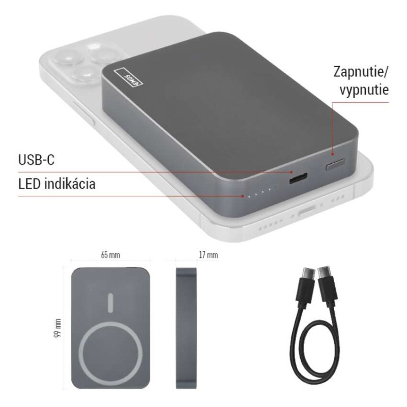 Power bank EMOS WI 1046, 10 000 mAh, 20 W+Wireless, šedá 5