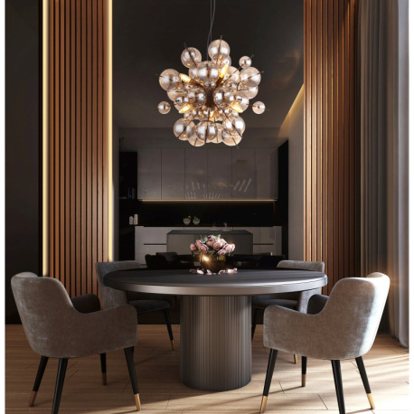 Závesné svietidlo, kov čierny, sklenené gule dymovej farby, kábel PVC čierny, nastaviteľná výška, ø: 1