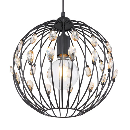 Závesné svietidlo, kov čierny matný, krištále K9 jantárové, textilný kábel čierny, Ø:300, V:1200, be 9