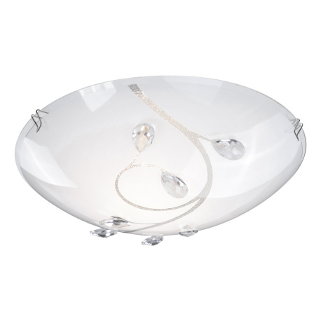Stropné svietidlo, nikel matný, sklo biele, K5 kryštály priehľadné, Ø 250, V: 85, bez žiarovky 1xE27