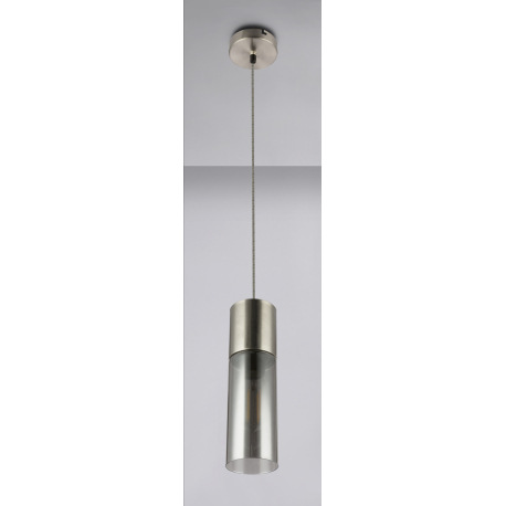 Závesné svietidlo, kov nikel matný, sklo dymové, čiernobiely textilný kábel, Ø90, V:1525, bez žiarov 6