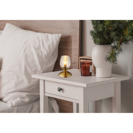 Stolové svietidlo, kov mosadz, sklo jantárové, kábel PVC čierny, dotykové zapínanie/vypínanie, ø: 12 1