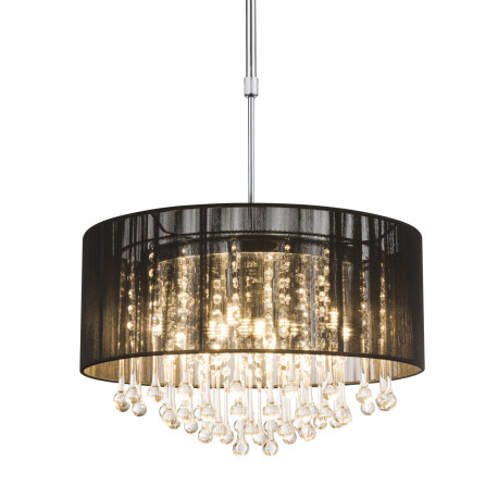 Závesné svietidlo, chróm, čierny hodváb, priehľadné sklenené kryštály, výškovo nastaviteľné 75-115 c 9