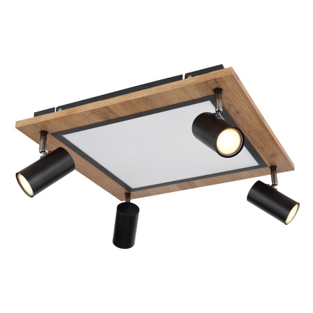 Stropné svietidlo kov čierny, MDF, imitácia tmavého dreva, plast biely, prepínanie funkcií nástenným 6
