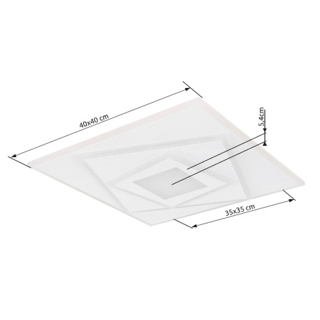 Stropné svietidlo kov biely, akryl biely, DxŠxV: 400x400x54mm, LED 24W 230V, 3000lm zdroj, 2100lm vý 5