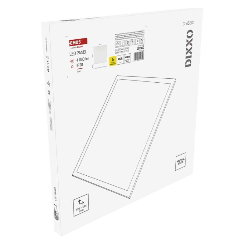 LED panel DIXXO backlit 60×60, štvorcový vstavaný biely, 36W neutrálna b. UGR 14