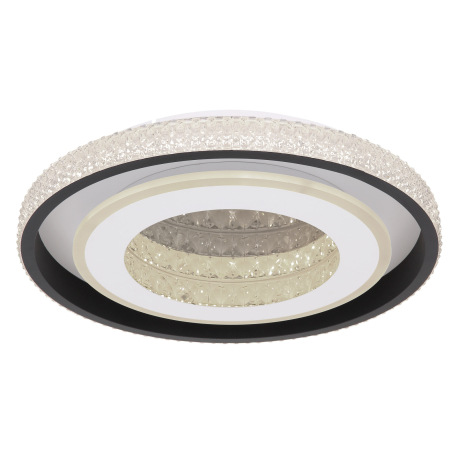 Stropné svietidlo, kov biely a čierny, akryl biely, akrylové krištále priehľadné, pamäťová funkcia, 8