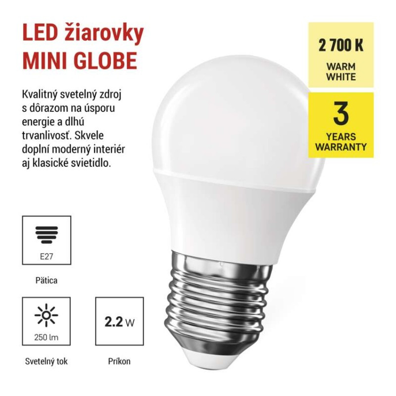LED žiarovka CLS Mini Globe / E27 / 2,2 W (25 W) / 250 lm / teplá biela 1