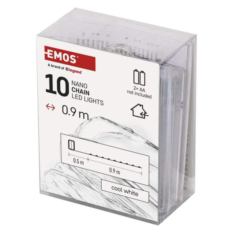 LED vianočná nano reťaz strieborná, 0,9 m, 2x AA, vnútorná, studená biela, časovač