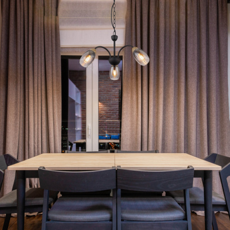 Závesné svietidlo kov čierny matný, sklo dymovej farby, kov imitácia dreva, kábel PVC čierny, ø: 470 9