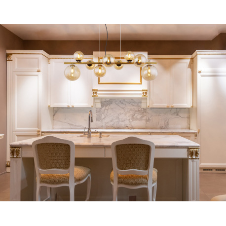 Závesné svietidlo, kov čierny, kov mosadz, sklo jantárové, DxŠxV:866x360x1200mm, vrátane 9x G9 LED 3 13