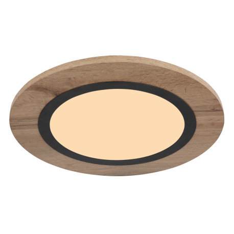 Stropné svietidlo kov čierna matná, MDF imitácia dreva, plast biely, ø: 400mm, V: 45mm, LED 15W 230V