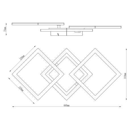 Stropné svietidlo, kov čierny, drevo tmavohnedé, plast biely, DxŠxV:660x310x75mm, vrátane LED 30W 23 10