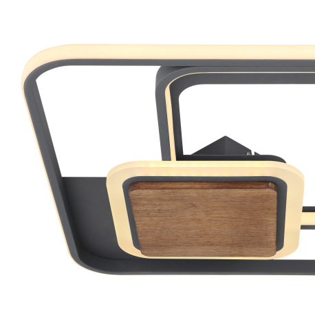 Stropné svietidlo, kov grafit, tmavohnedé drevo, akryl biely, DxŠxV:500x500x80, vrátane 1xLED 48W 23 5