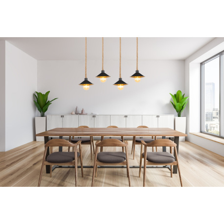 Závesné svietidlo, kov čierny a zlatý, lano, DxŠxV:1125x220x1700mm, bez žiaroviek 4x E27, max. 60W 2 11