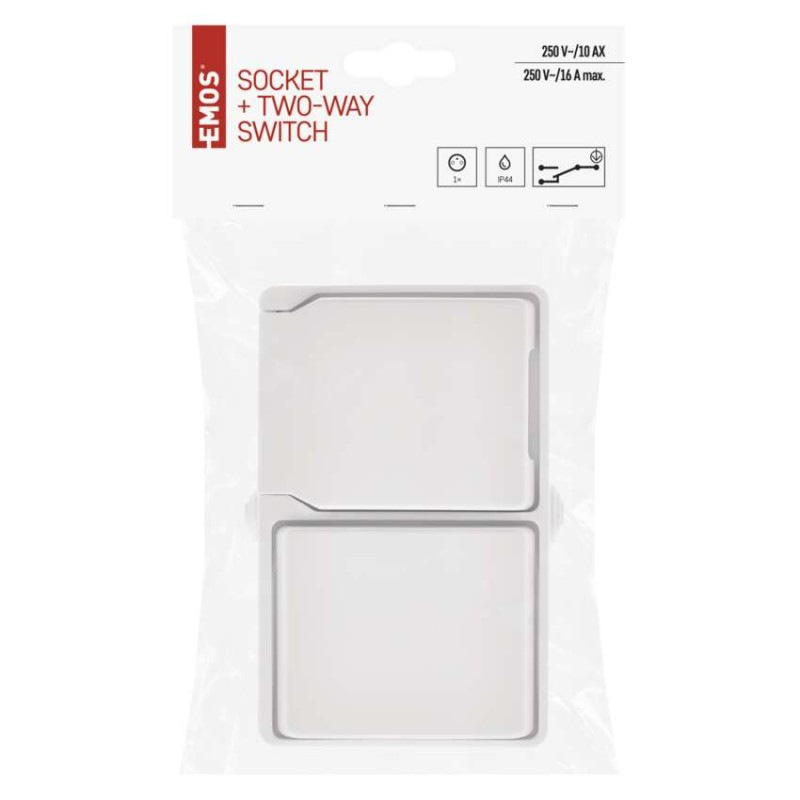 Zásuvka+Vypínač striedavý č.6 IP44 French biela 3