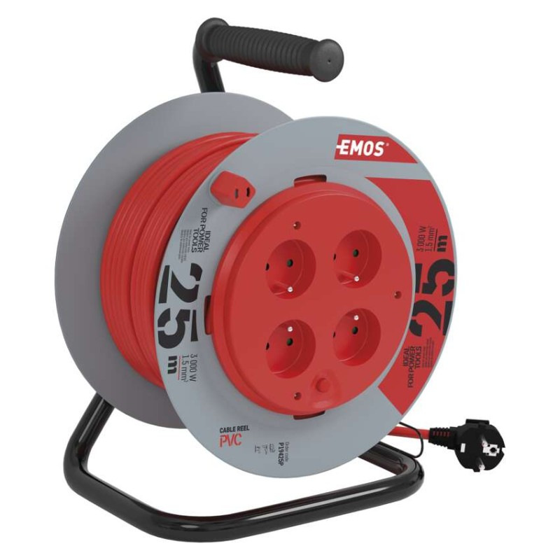 Predlžovací kábel na bubne 25 m / 4 zásuvky / červený / PVC / 230 V / 1,5 mm2 12