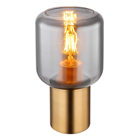 Stolná lampa kov mosadzná farba, dymové sklo, textilný kábel čierny, kolískový vypínač na kábli, ø: