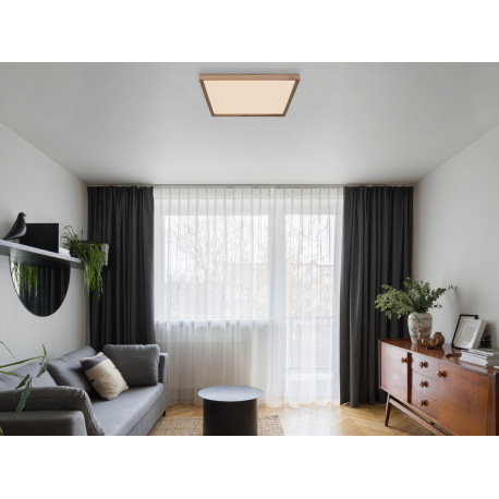 Stropné svietidlo, kov biely, MDF vzhľad dreva, plast opál, fixácia farby, DxŠxV:600x600x85mm, vráta 12