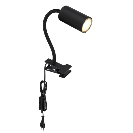 Nástenné svietidlo, štipcové, kov čierny, plast čierny, čierny PVC kábel, s vypínačom na kábli, Flex