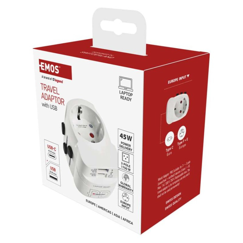 Cestovný univerzálny adaptér do zahraničia (USA, Ázia, Afrika), 1×USB-C, 1×USB-A 10