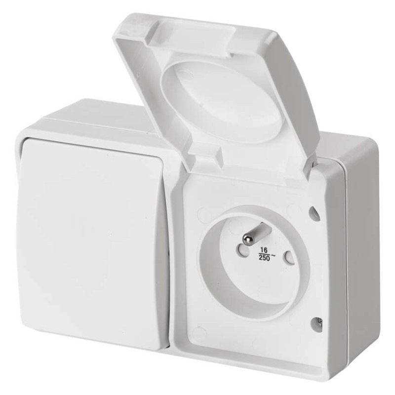 Zásuvka+Vypínač striedavý č.6 IP44 French biela 5