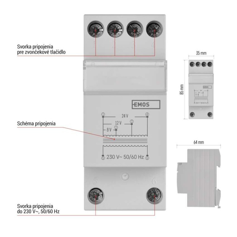 Zvončekový transformátor 8/12/24 V 2
