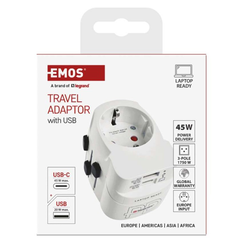 Cestovný univerzálny adaptér do zahraničia (USA, Ázia, Afrika), 1×USB-C, 1×USB-A 8