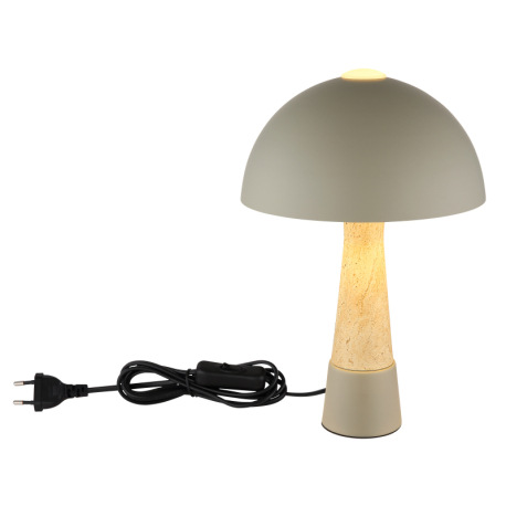 Stolová lampa, kov, matná sivá, imitácia travertínu, čierny PVC kábel, kolískový vypínač na kábli, ø 15