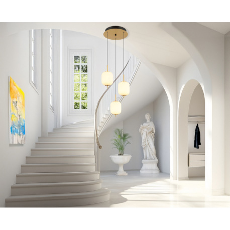 Závesné svietidlo, kov mosadznej farby, matný čierny kov, sklo biele, čierny PVC kábel, ø: 375 mm, V 9