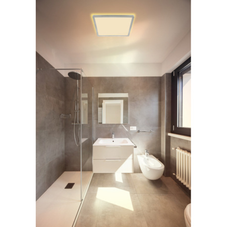 Stropné svietidlo, plast niklová farba, satinovaný, biely, podsvietenie, pam.funkcia, IP44, 3 úrovne 8