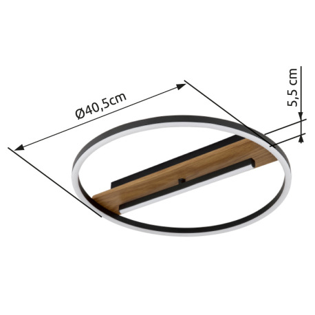 Stropné svietidlo, kov vzhľad dreva, hliník čierny matný, silikón biely, výkyvné rameno, ø: 405 mm, 10