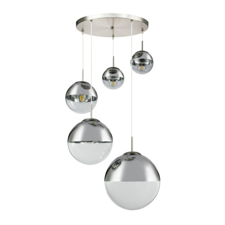 Závesné svietidlo, kov nikel matný, sklo priehľadné chróm, 5 gúľ s priemerom: 2x15-20-25-33 cm, Ø650 3