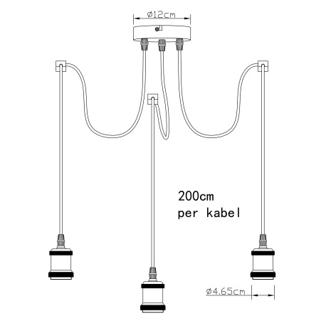 Závesné svietidlo, medený kov, 3 textilné káble po 2m, Ø117, V:2000, bez žiaroviek 3xE27, max. 40W 2 10