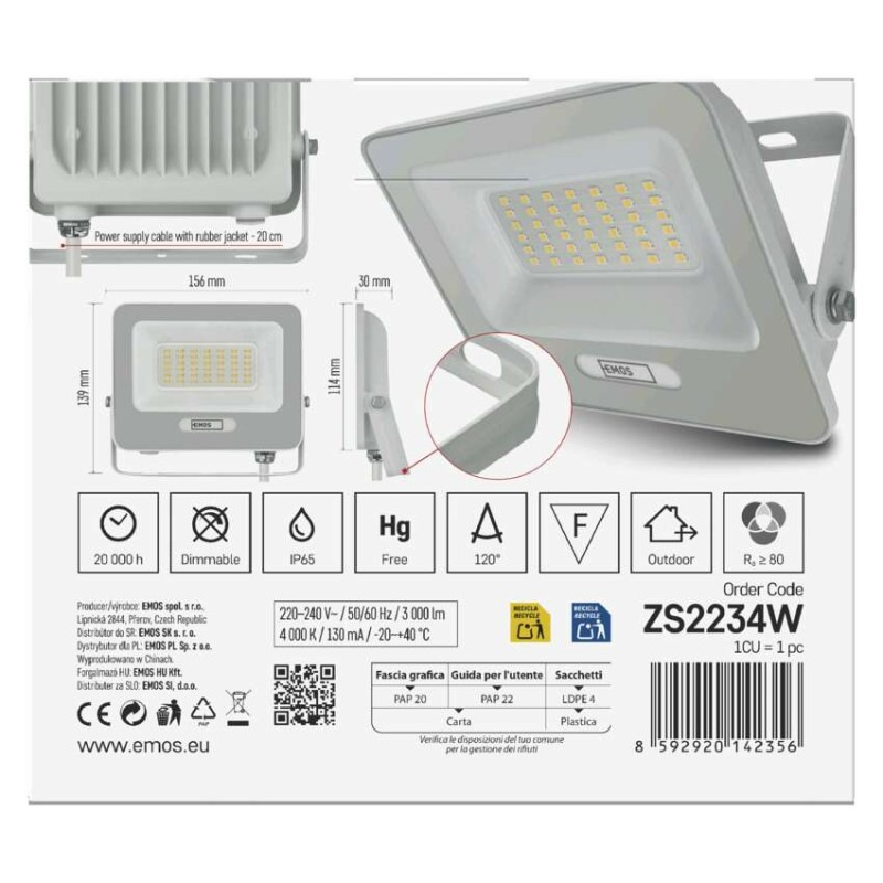 LED reflektor GLARO 30W, biely, IP65, 3000 lm, neutrálna biela 11