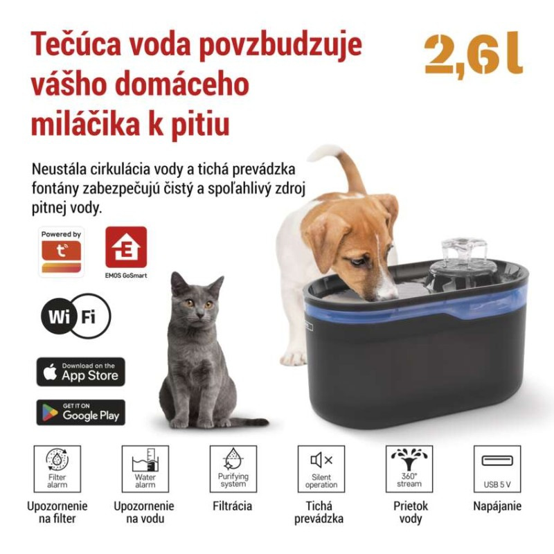 GoSmart vodná fontána Pet Care, 2,6 l, sivá, Wi-Fi 2